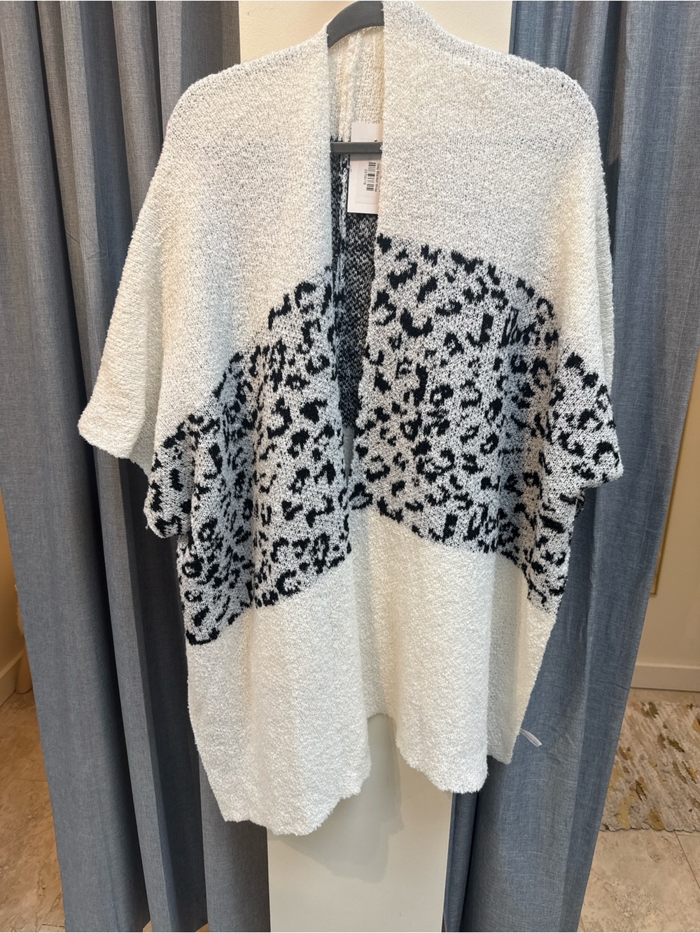 White Open-Front Poncho with Black Leopard Panel
